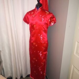 Elegant Red Floral Cheongsam Dress